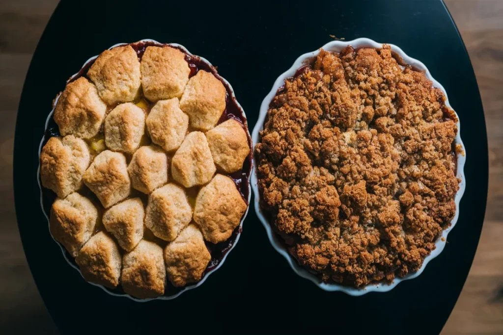 Apple cobbler and apple crumble side by side