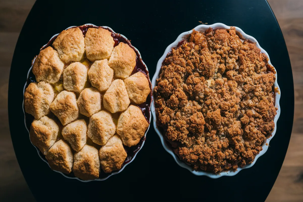 Apple cobbler and apple crumble side by side