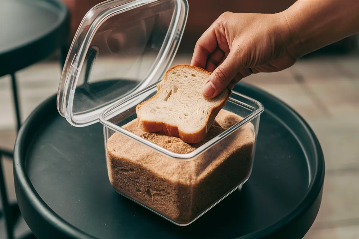 Hand replacing bread in a brown sugar container