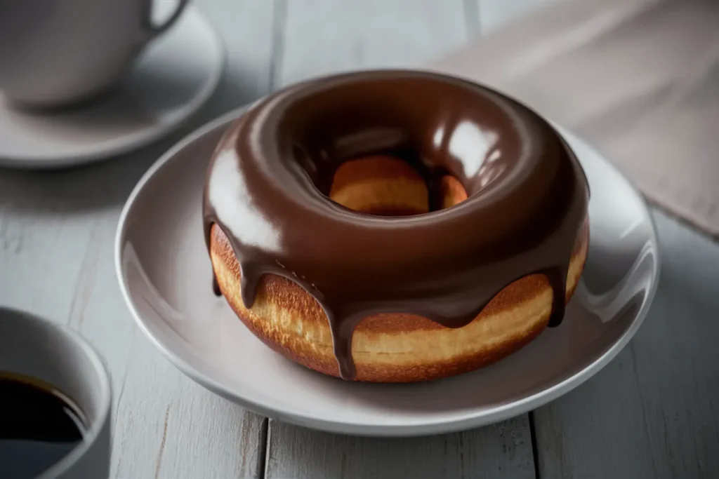 Krispy Kreme Chocolate Glazed Donut on a plate.