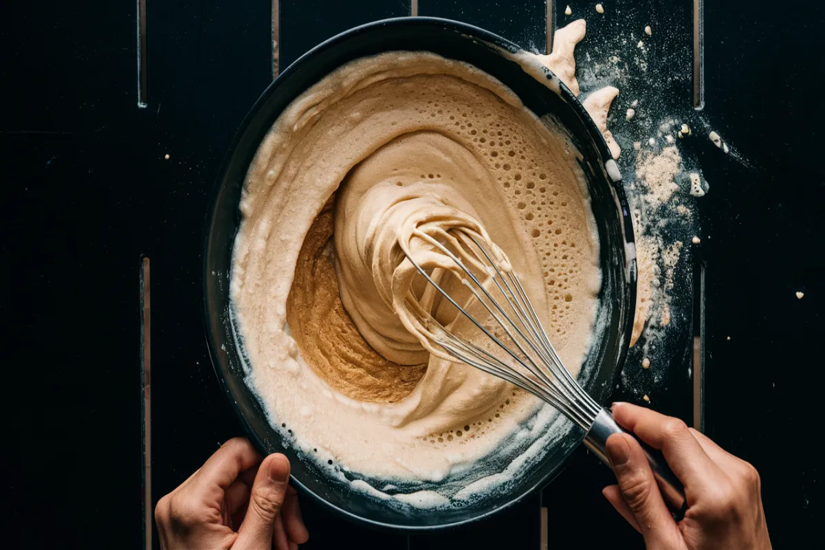 Overmixed pancake batter in a bowl