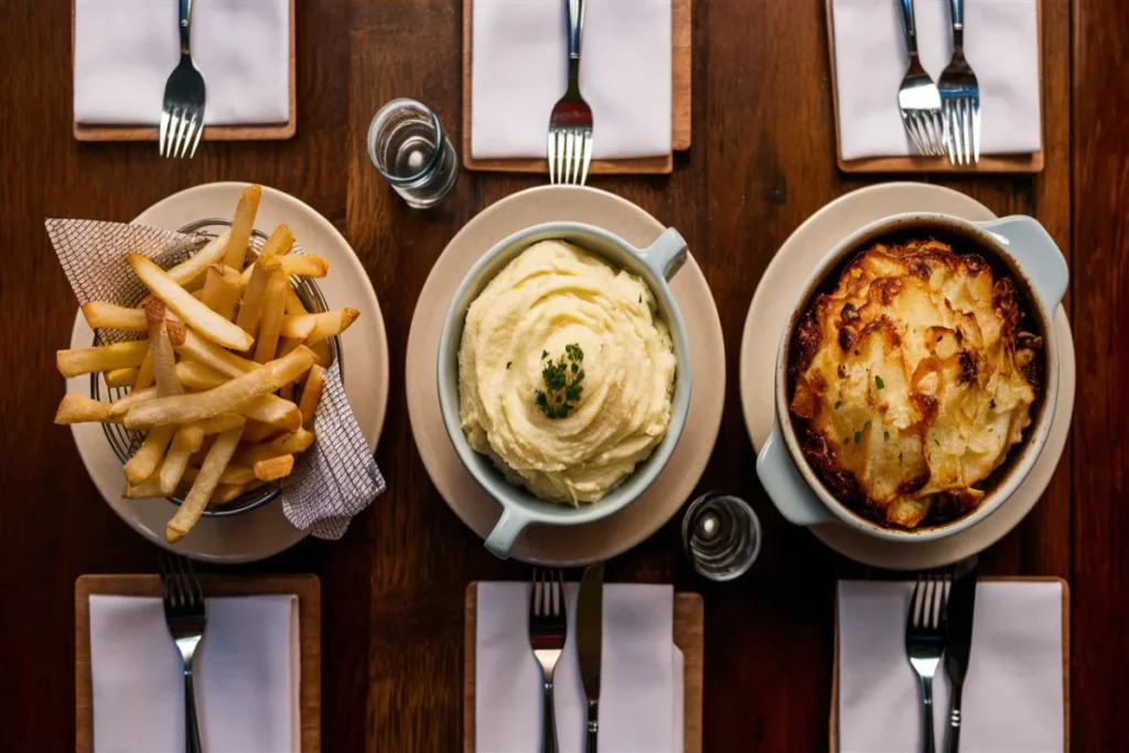 Three famous potato dishes side by side