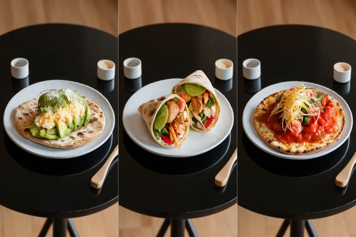 cottage cheese flatbread dishes on a black table