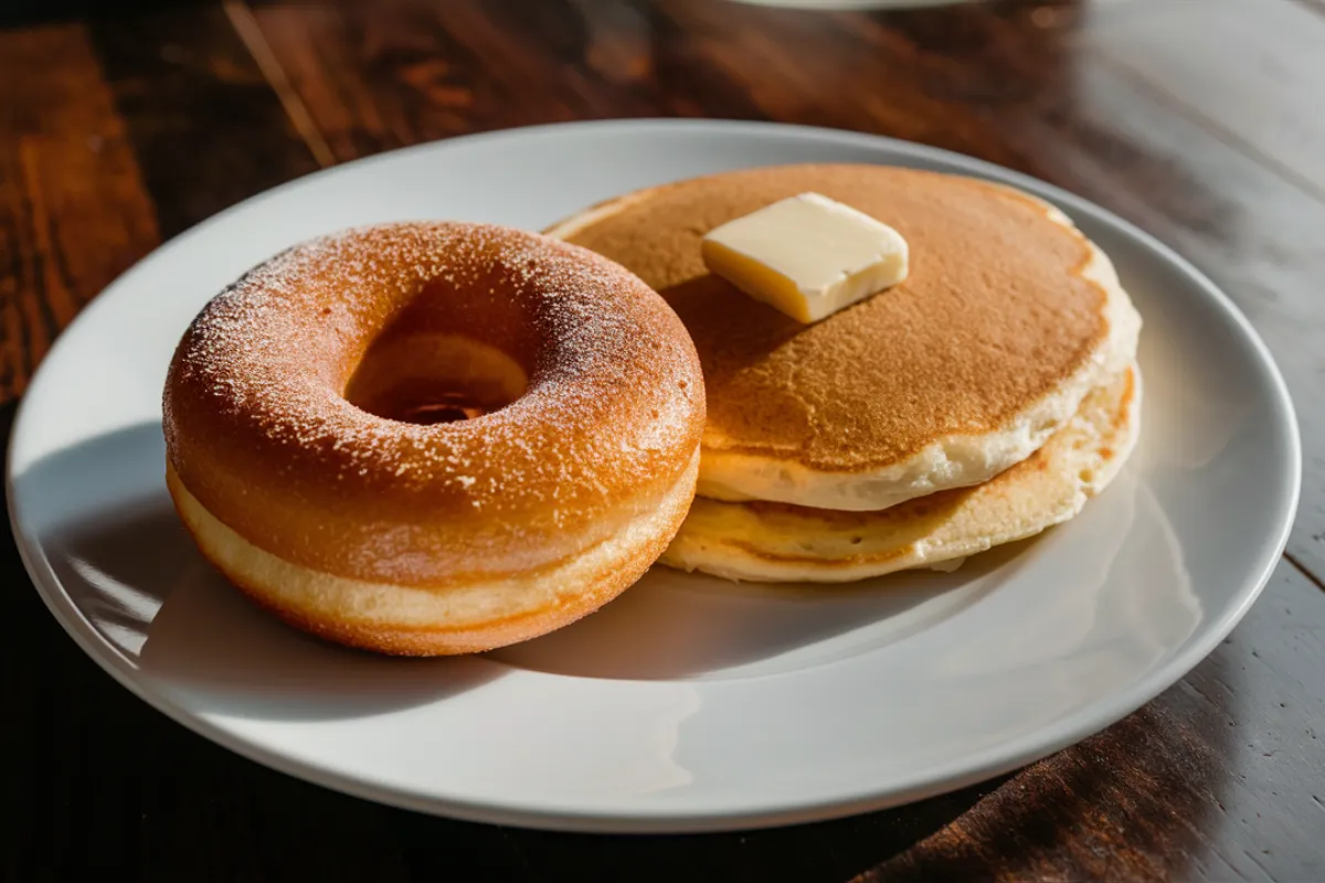 Comparison between a donut and a pancake showing texture and appearance differences.