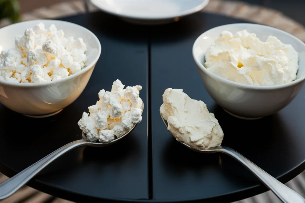 Close-up of cottage cheese and ricotta textures