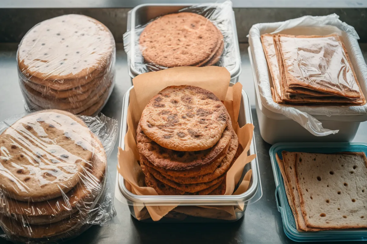 Homemade flatbread stored in containers for freshness.