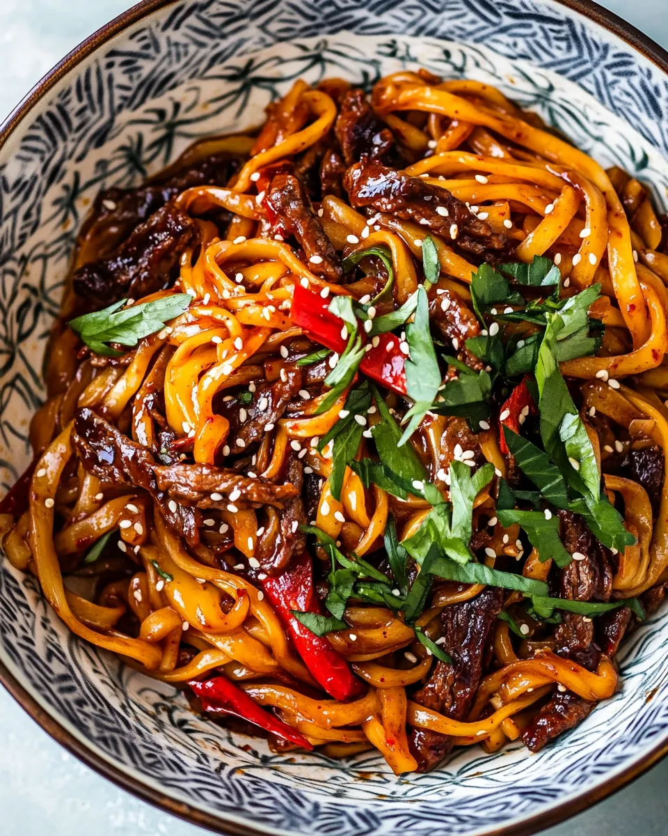 Easy 20 Minute Korean Beef Sesame Noodles. food shot