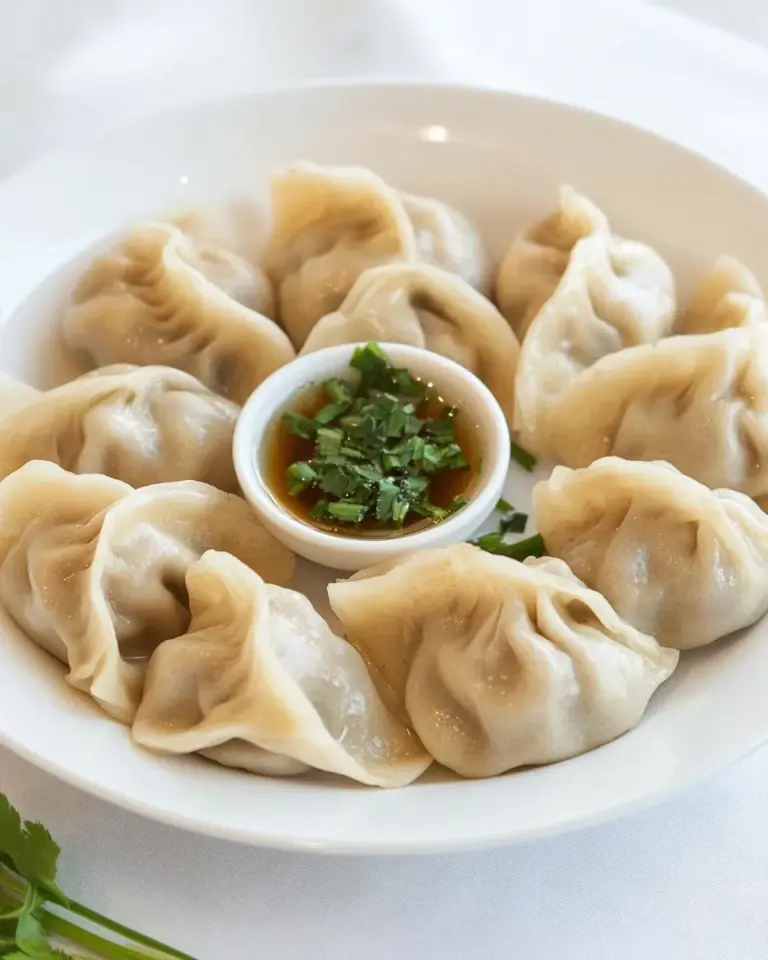 Homemade Asian Chicken Dumplings with Soy Dipping Sauce photo