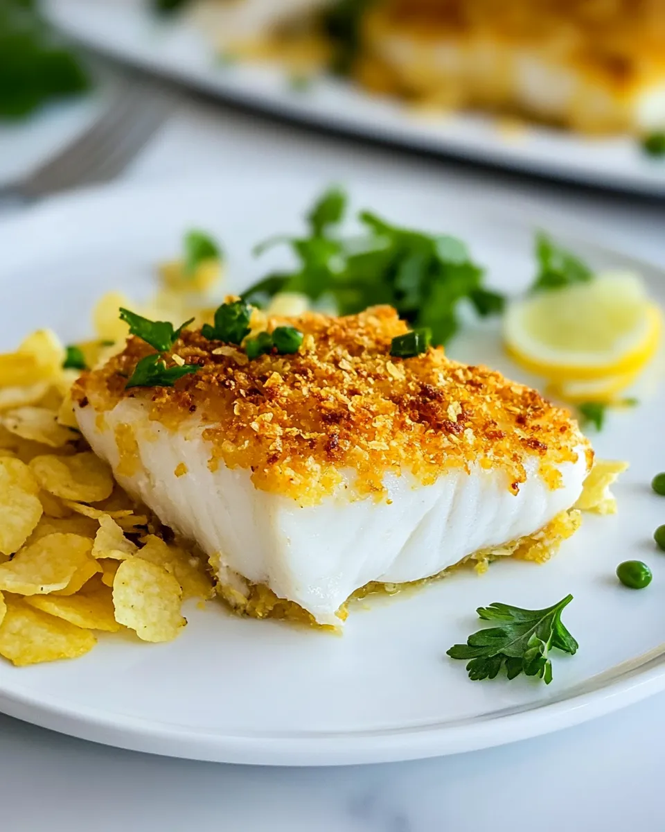 Delicious Baked Fish with Potato Chip Crust dish photo