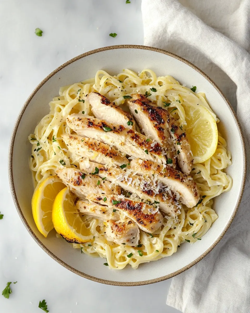 Homemade Baked Lemon Pasta with Seared Chicken. recipe photo
