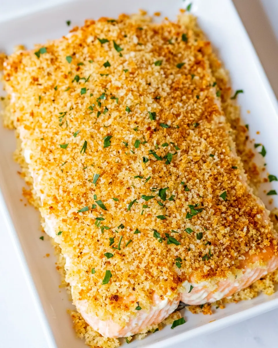 Delicious Baked Panko Breaded Salmon food shot