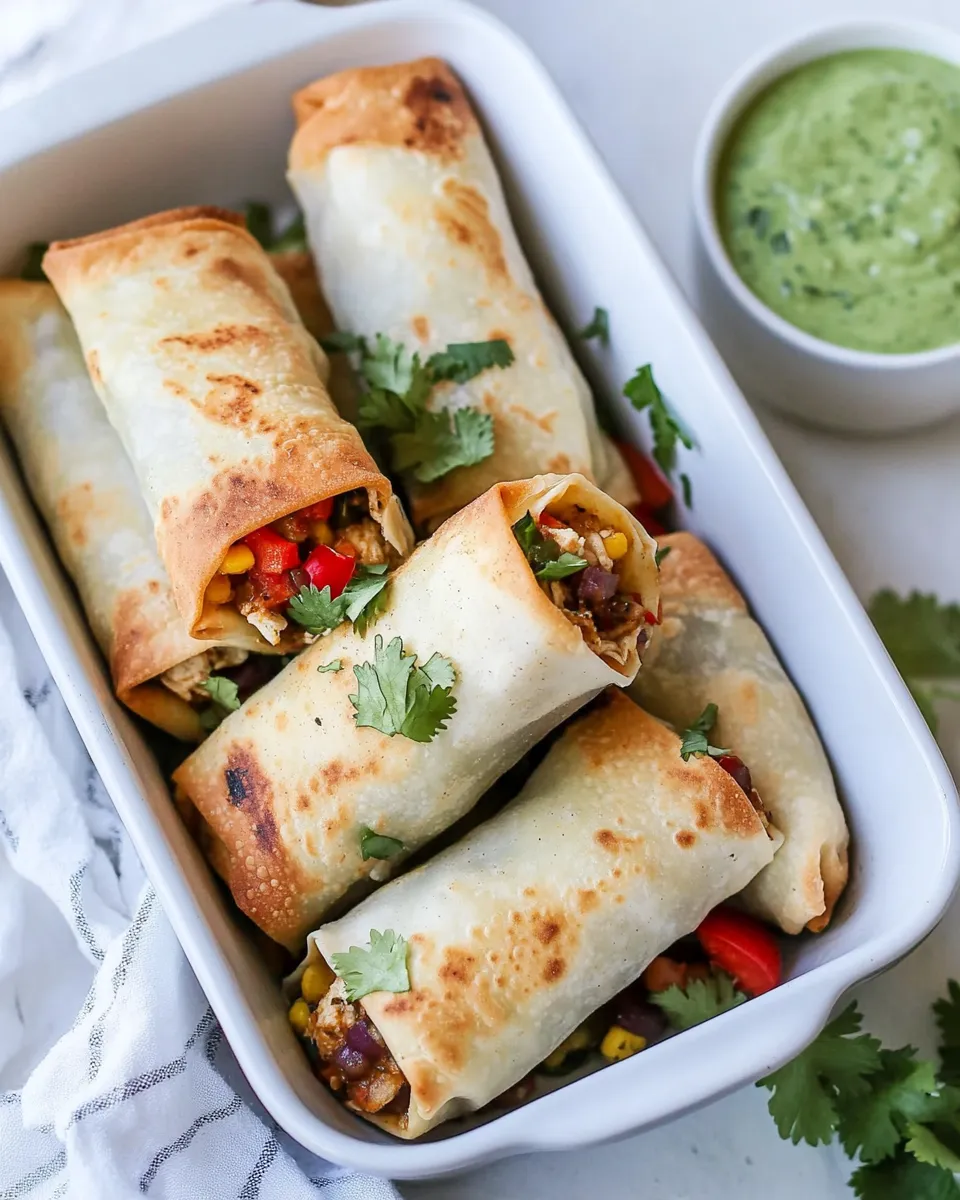 Delicious Baked Southwestern Chicken Egg Rolls plate image