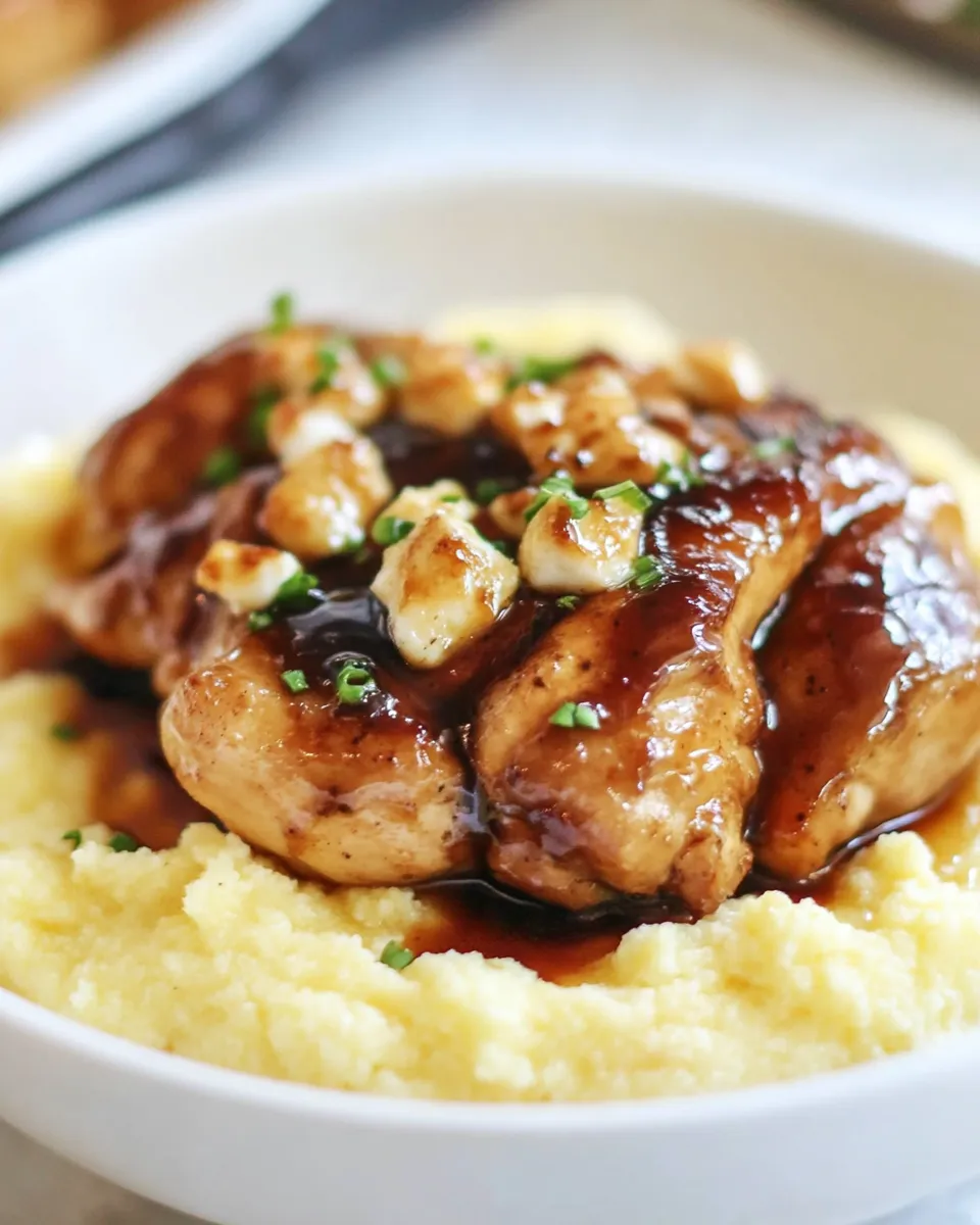 Easy Balsamic Orange Glazed Chicken with Creamy Goat Cheese Polenta food shot