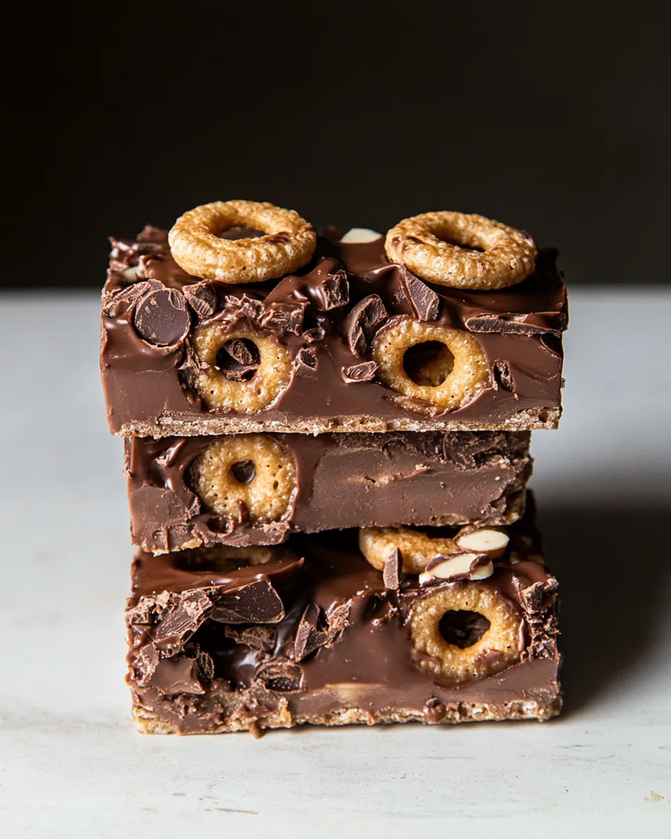 Delicious Blackout Chocolate and Peanut Butter Cheerio Bars recipe photo