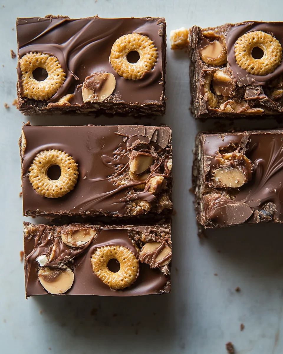 Homemade Blackout Chocolate and Peanut Butter Cheerio Bars dish photo