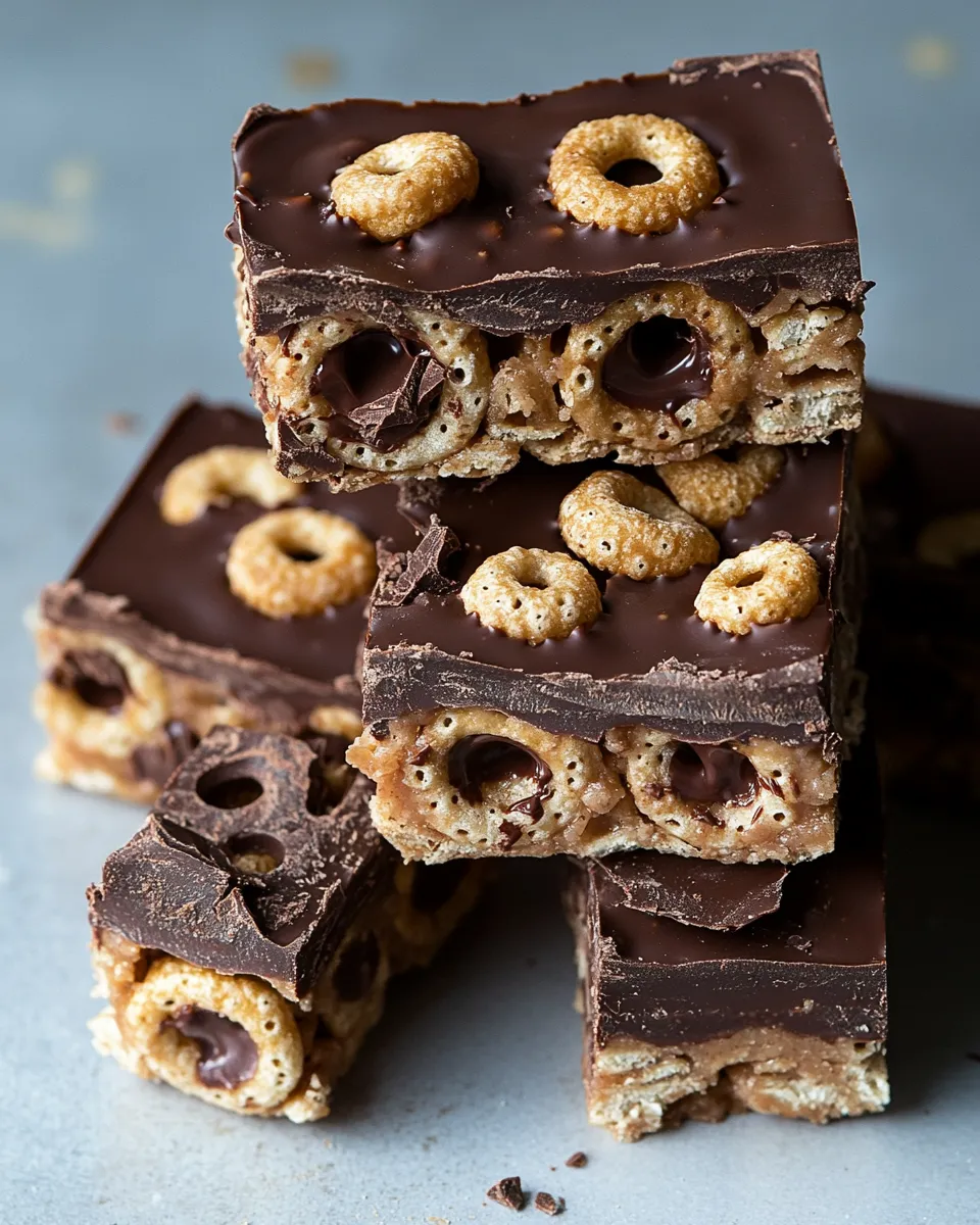 Tasty Blackout Chocolate and Peanut Butter Cheerio Bars plate image