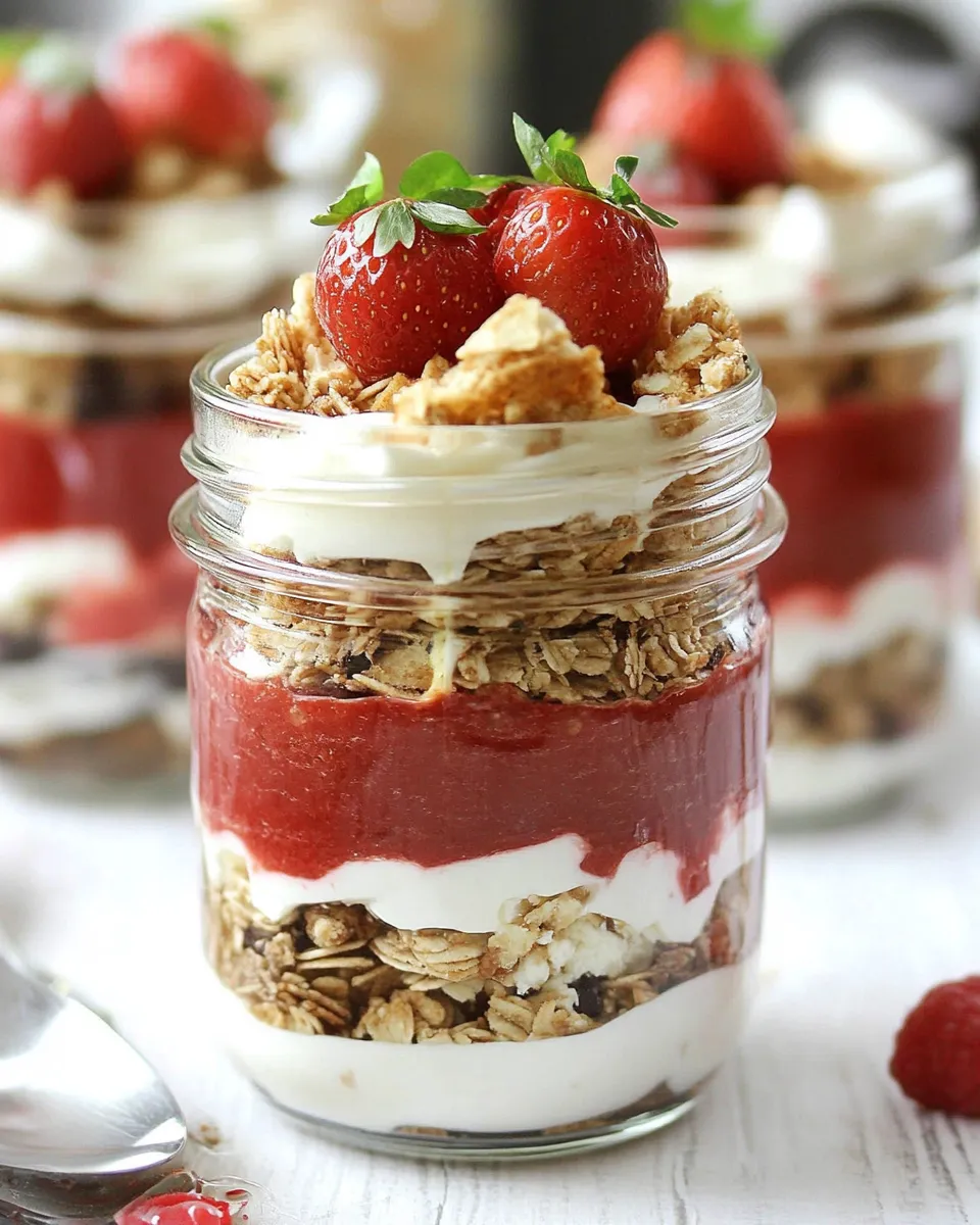 Delicious Breakfast Yogurt Parfait in a Jar dish photo
