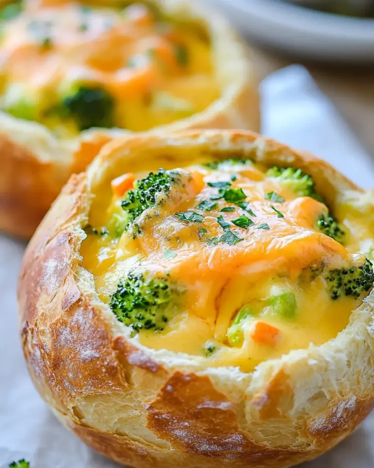 Homemade Broccoli Cheese Soup in Bread Bowls photo