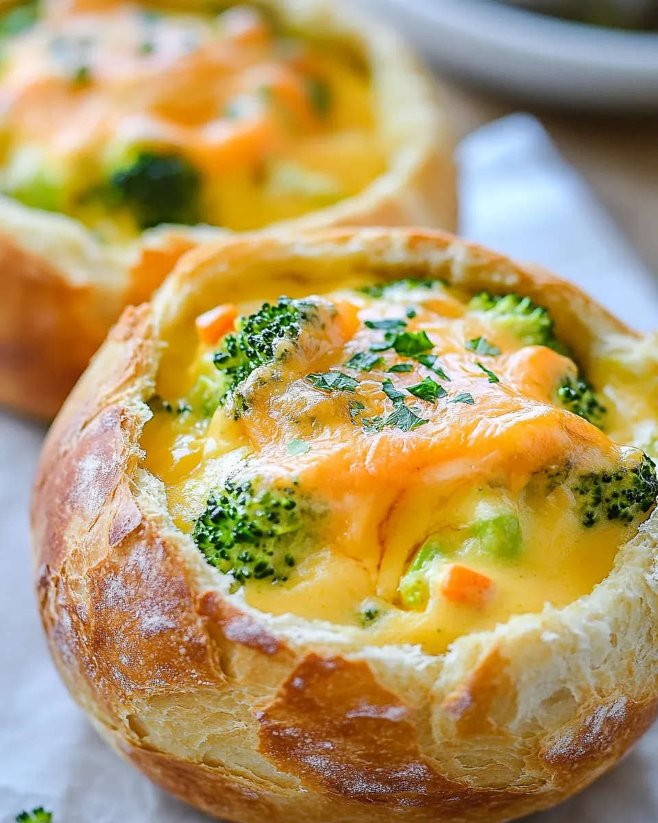 Homemade Broccoli Cheese Soup in Bread Bowls photo