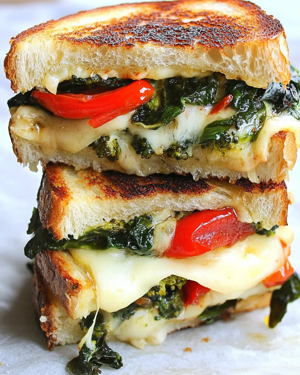 Delicious Broccoli Rabe, Roasted Red Pepper, and Provolone Grilled Cheese dish photo