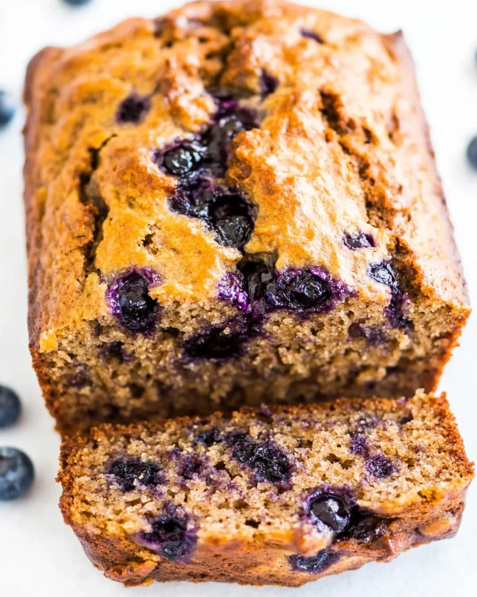 Delicious Brown Sugar Blueberry Banana Bread with Blueberry Butter shot