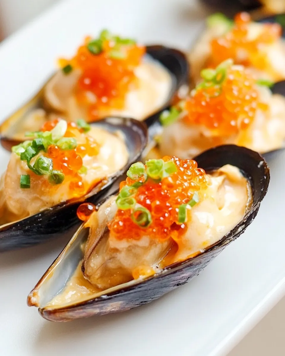 Delicious Cheese-Mayo Baked Mussels (Mussels Dynamite) food shot