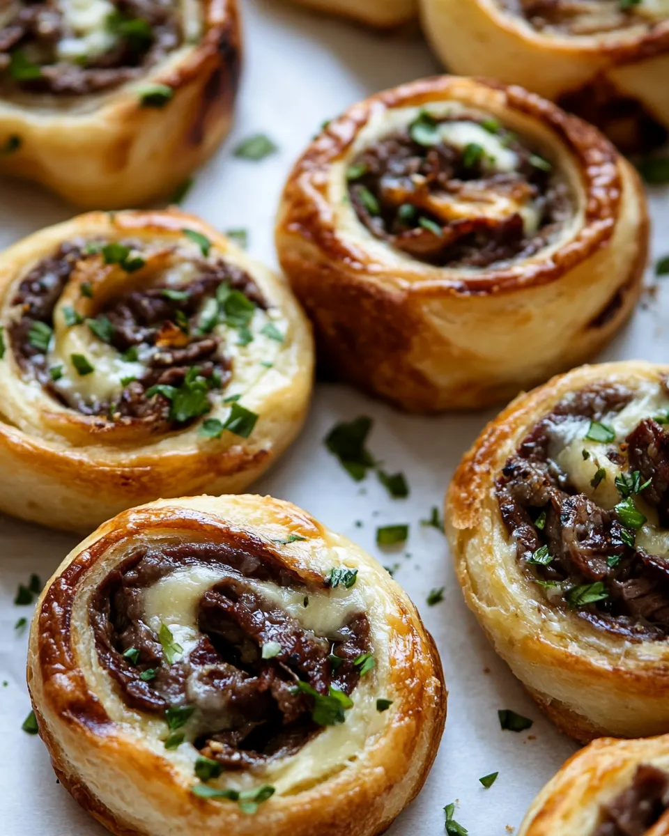 Delicious Cheese Steak Pinwheels food shot