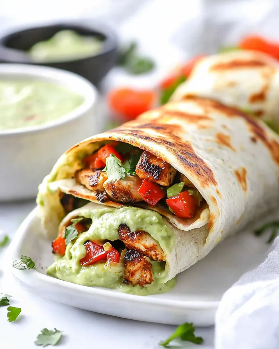 Homemade Chicken Fajita Wraps with Creamy Avocado Dip recipe photo