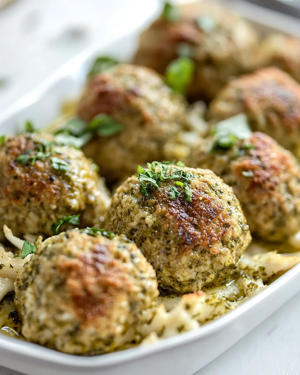 Easy Chicken Pesto Meatballs food shot