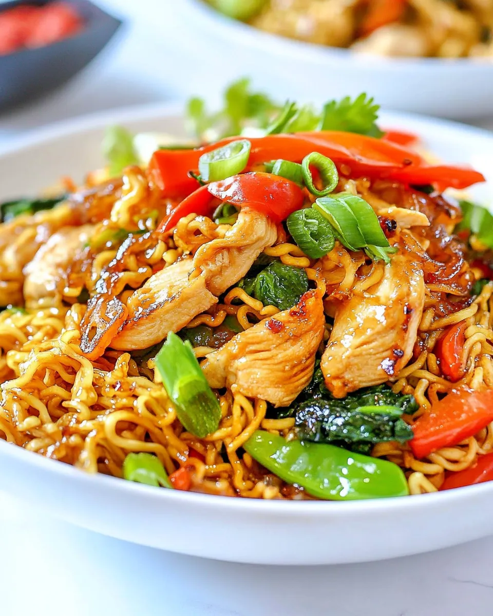 Delicious Chicken Ramen Stir Fry plate image