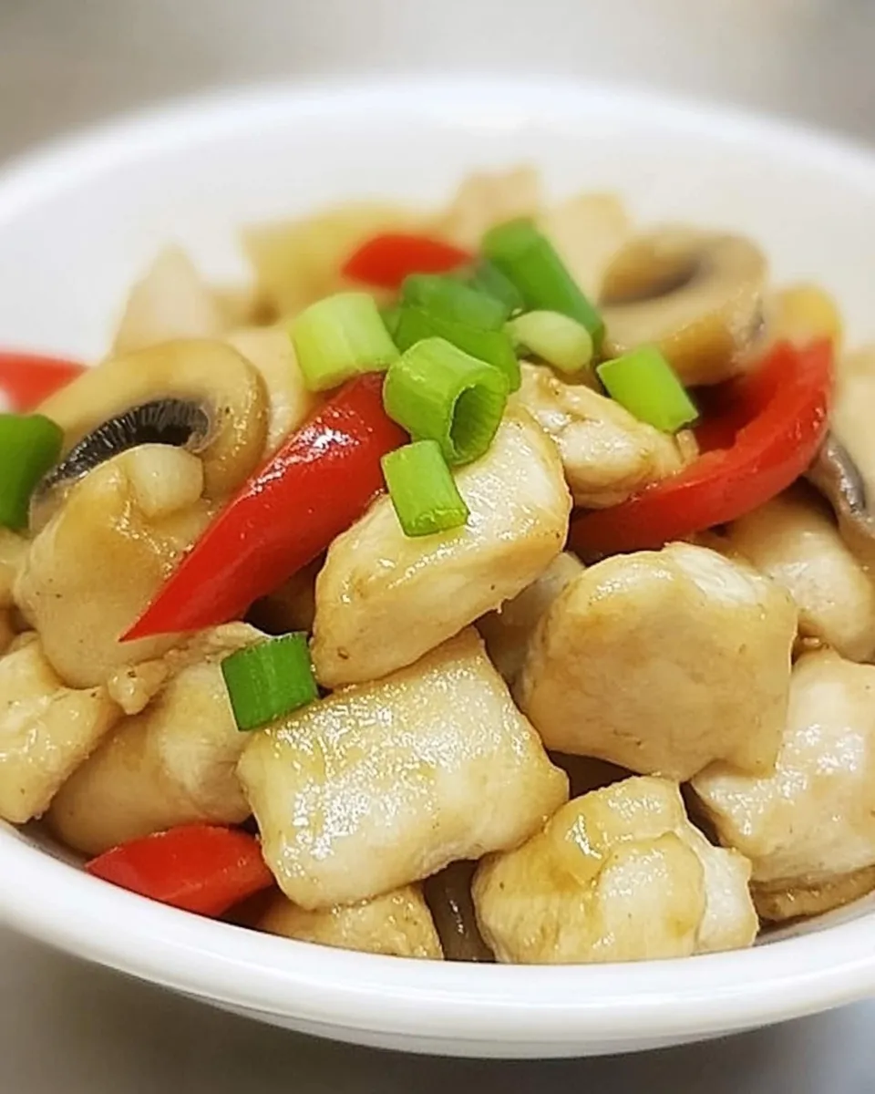 Delicious Chinese Mushroom Chicken food shot