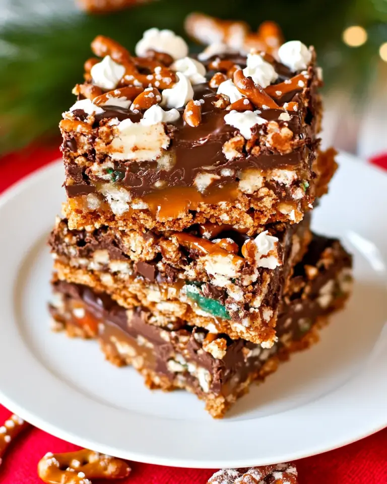 Homemade Chocolate Caramel Pretzel Seven Layer Bars photo