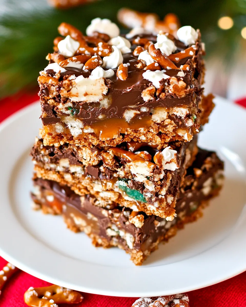 Homemade Chocolate Caramel Pretzel Seven Layer Bars photo