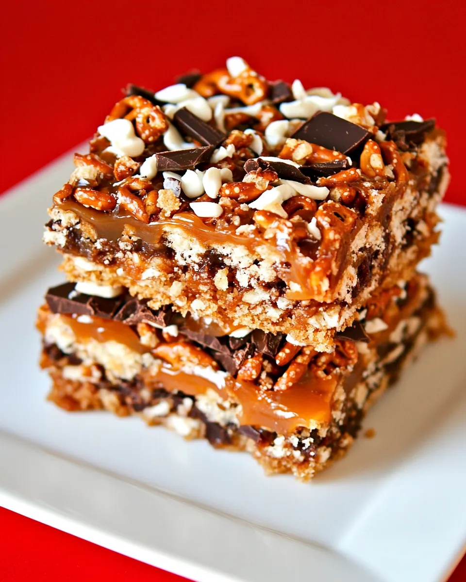 Easy Chocolate Caramel Pretzel Seven Layer Bars dish photo