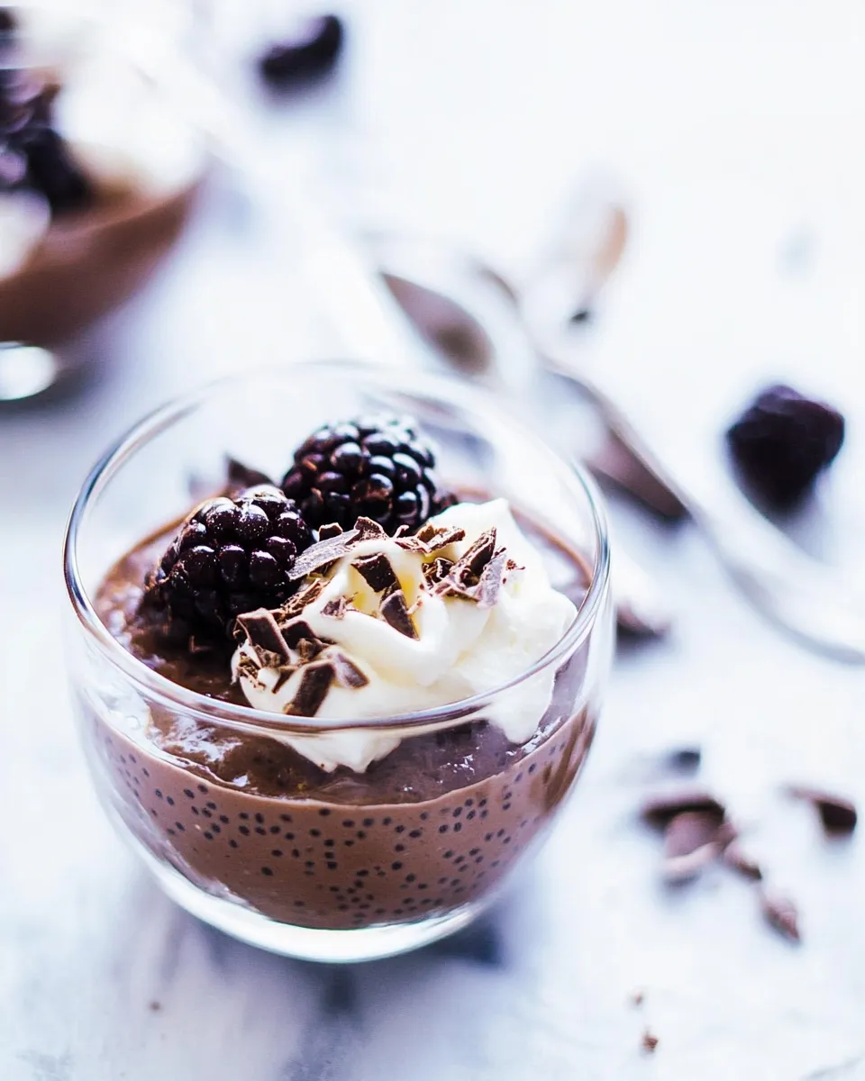 Delicious Chocolate Chia Seed Pudding food shot
