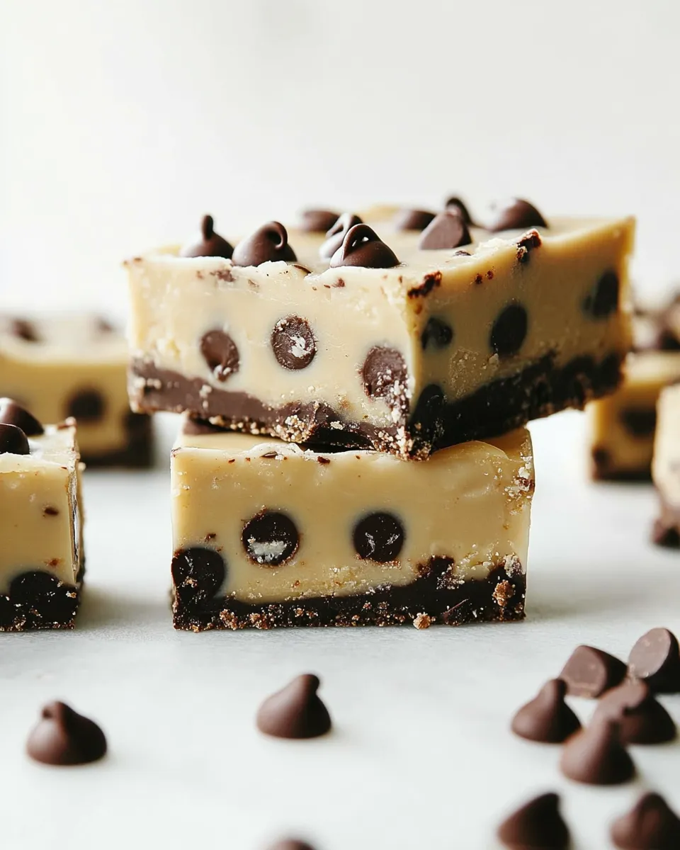 Easy Chocolate Chip Cookie Dough Bars food shot
