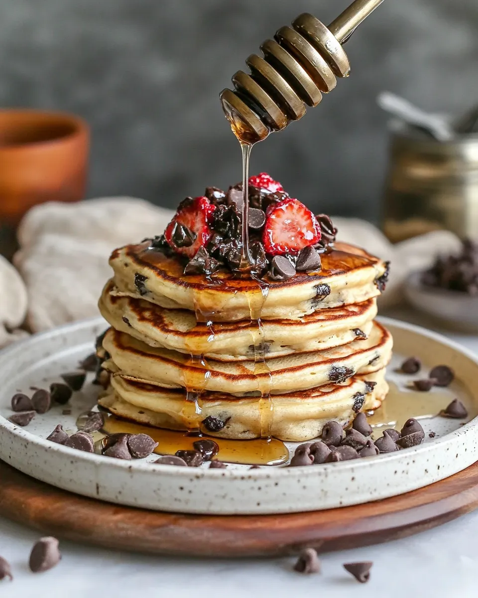 Easy Chocolate Chip Lemon Baklava Pancakes with Salted Vanilla Honey Syrup. dish photo