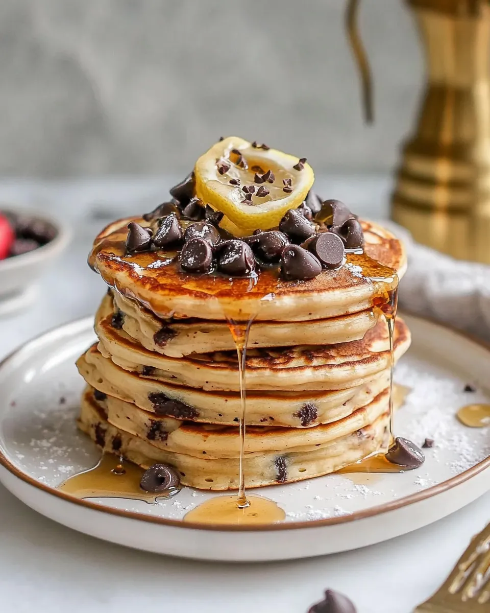 Best Chocolate Chip Lemon Baklava Pancakes with Salted Vanilla Honey Syrup. picture