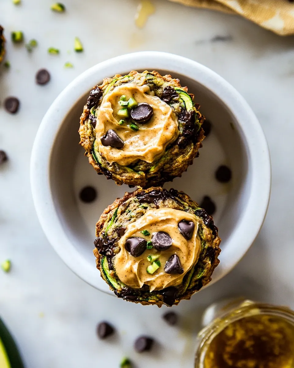 Homemade Chocolate Chip Zucchini Banana Muffinswith Cinnamon Honey Butter. recipe photo