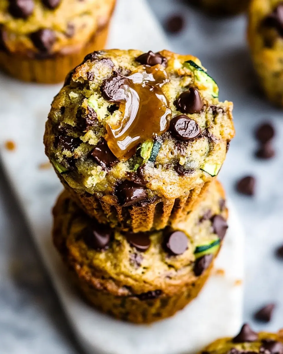 Easy Chocolate Chip Zucchini Banana Muffinswith Cinnamon Honey Butter. food shot