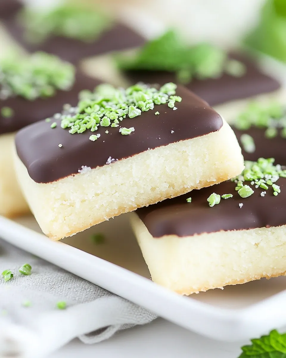 Delicious Chocolate Dipped Mint Shortbread Cookies plate image