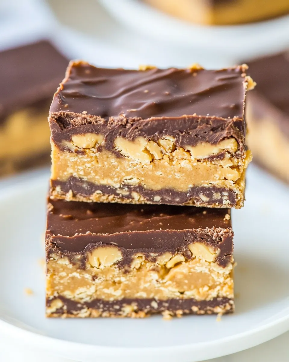 Easy Chocolate Peanut Butter Fudge Bars food shot