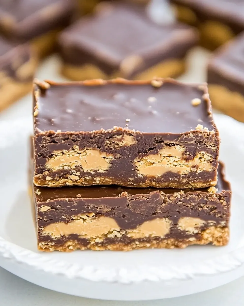 Delicious Chocolate Peanut Butter Fudge Bars plate image