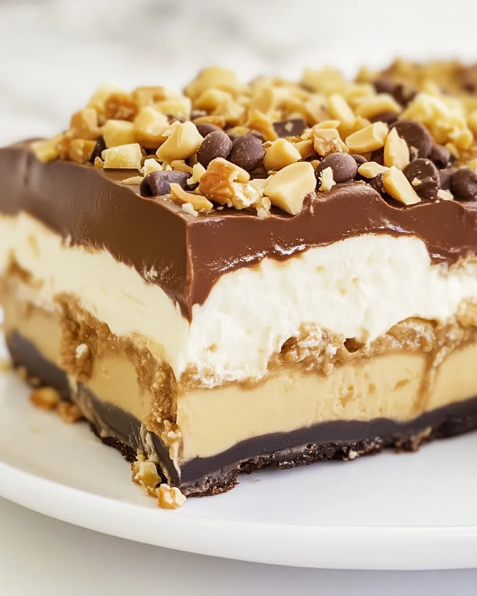 Easy Chocolate Peanut Butter Lasagna food shot