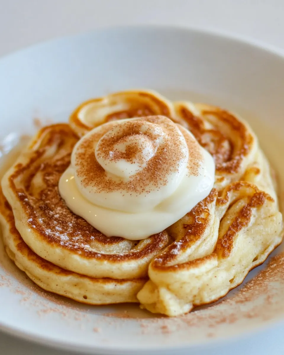 Delicious Cinnamon Bun Pancakes food shot