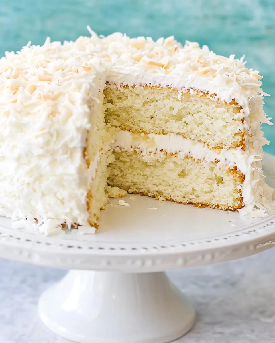Delicious Coconut Cake with Coconut Meringue Buttercream Frosting shot