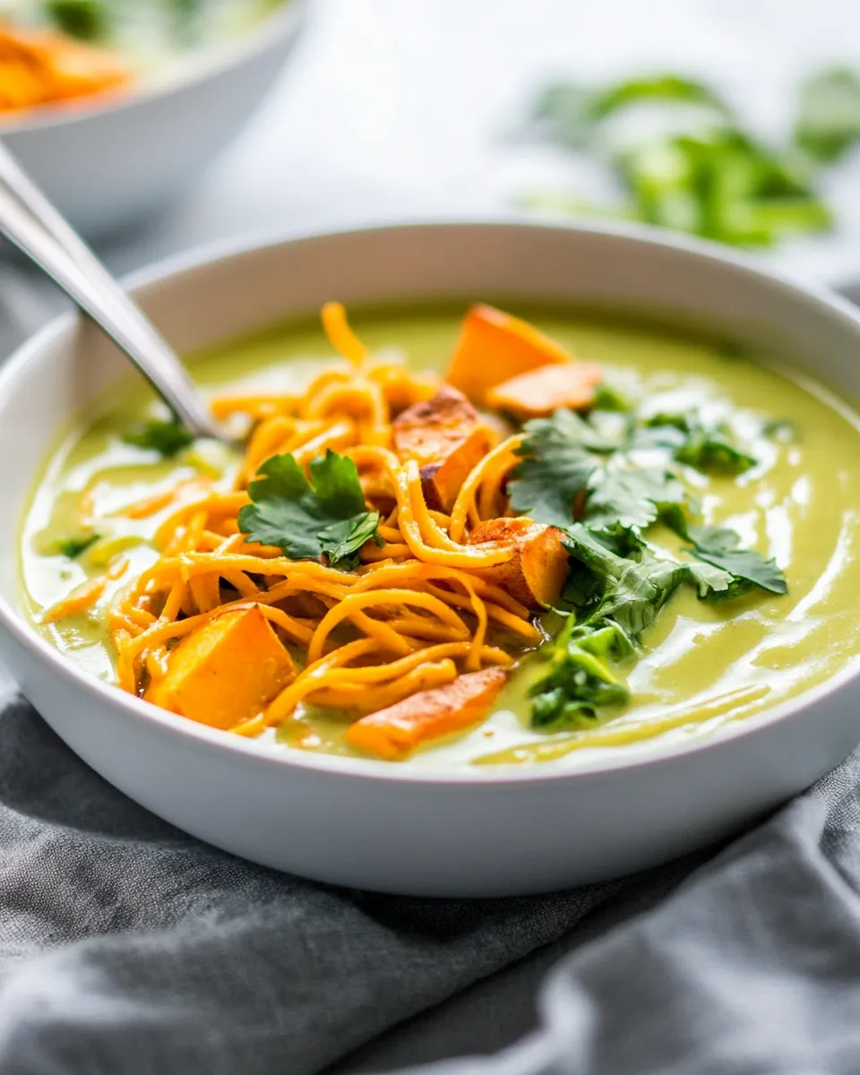 Delicious Coconut Curry Soup With Sweet Potato Noodles dish photo