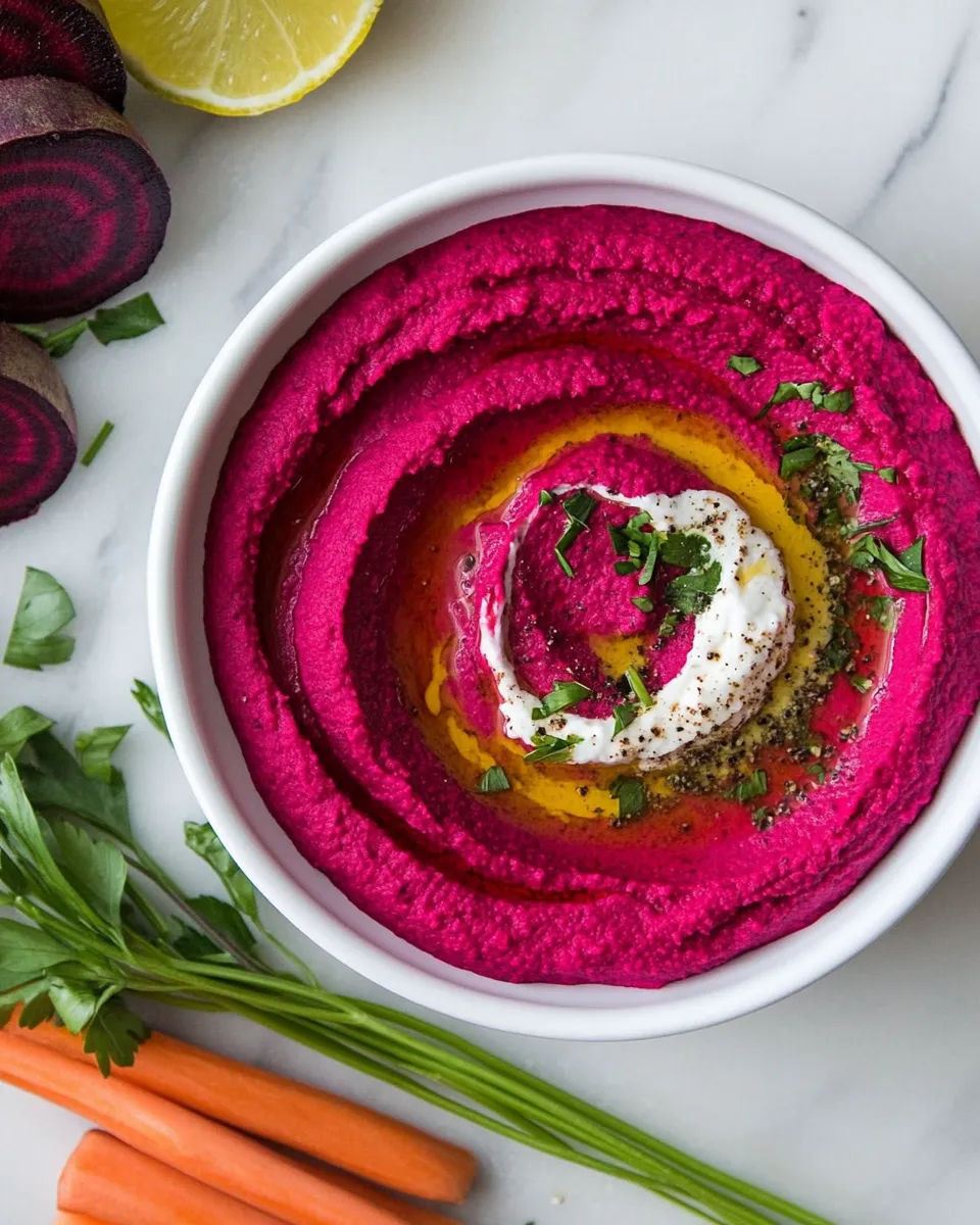Homemade Creamy Beet Hummus with Yogurt recipe photo