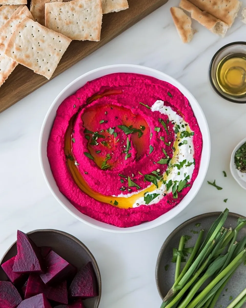 Easy Creamy Beet Hummus with Yogurt food shot