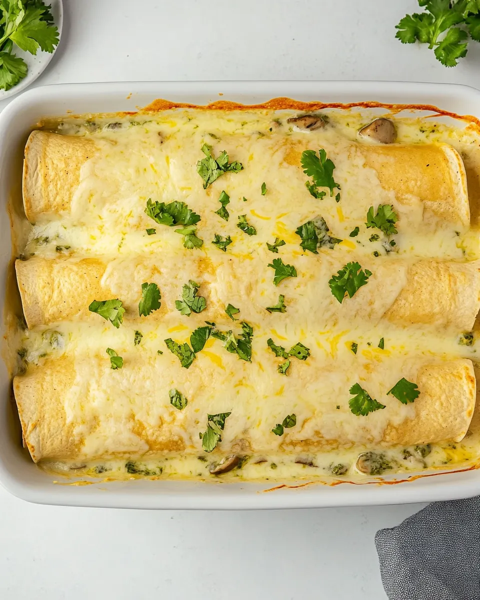 Homemade Creamy Chicken Spinach and Mushroom Enchiladas photo